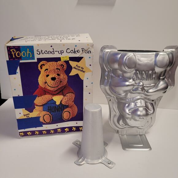1998 Disney Winnie The Pooh Stand Up Cake Pan in Box NO CLIPS Honey Pot Vintage - Picture 2 of 11